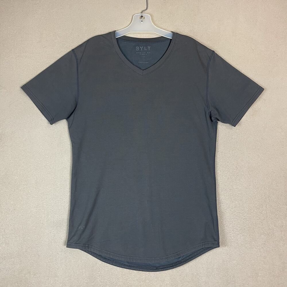 BYLT Basics‎ T Shirt Mens M Gray Drop Cut Short Sleeve V Neck Stretch Breathable